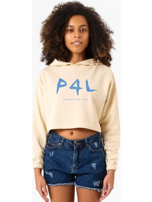 Tshirthane Outer Banks P4L Bej Kadın Crop Kapşonlu
