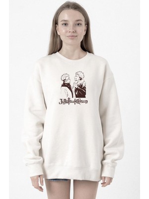 Tshirthane Jujutsu Kaisen Anime Long Beyaz Kadın 2ip Sweatshirt