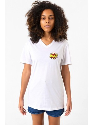 Big Bang Theory Bang Logo Beyaz Kadın V Yaka Tshirt