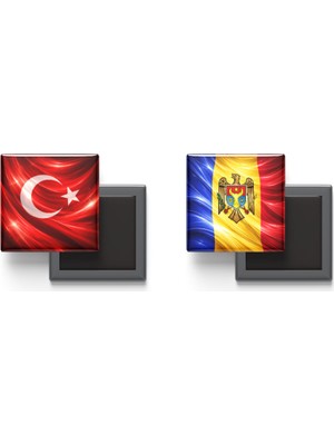 İberk Buzdolap Magnetleri - Moldova Bayrağı ve Türk Bayrağı - 2'li Set Magneti