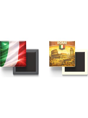 İberk Buzdolap Magnetleri - Italya Bayrağı ve Retro Tema - 2'li Set Magneti
