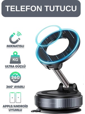 Buççin Online Mağaza 360 Dönebilen Ayarlanabilir Araç Içi Tutucu Kullanılabilen Vakumlu K007 Magsafe Telefon Tutucu Siyah