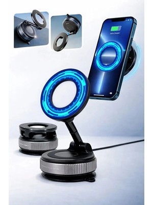 Buççin Online Mağaza Güçlü Vakumlu 360° Dönebilen Manyetik Telefon Tutucu Ayna Cam Araba Uyumlu Siyah Cam