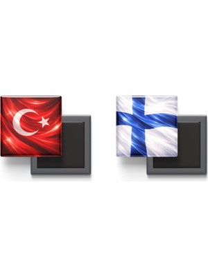 İberk Buzdolap Magnetleri - Finlandiya Bayrağı ve Türk Bayrağı - 2'li Set Magneti