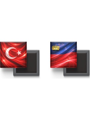 İberk Buzdolap Magnetleri - Lihtenştayn Bayrağı ve Türk Bayrağı - 2'li Set Magneti