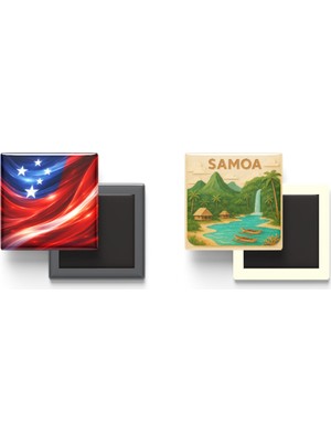 İberk Buzdolap Magnetleri - Samoa Bayrağı ve Paper Cut Tema - 2'li Set Magneti