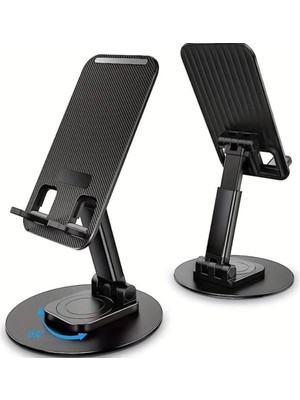 Buççin Online Mağaza Yuvarlak Dönebilen Tabanlı Katlanabilir Tablet Telefon Tutucu Standı Siyah