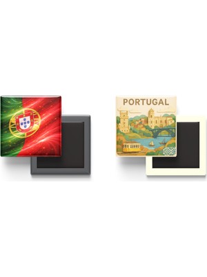 İberk Buzdolap Magnetleri - Portekiz Bayrağı ve Paper Cut Tema - 2'li Set Magneti