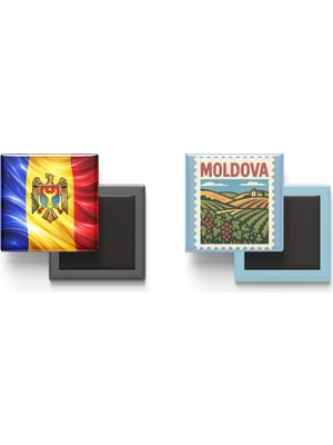 İberk Buzdolap Magnetleri - Moldova Bayrağı ve Posta Pulu Tema - 2'li Set Magneti