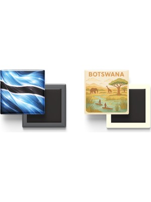 İberk Buzdolap Magnetleri - Botsvana Bayrağı ve Paper Cut Tema - 2'li Set Magneti