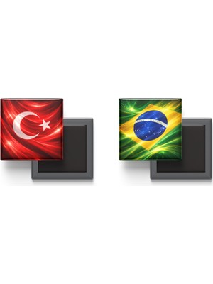 İberk Buzdolap Magnetleri - Brezilya Bayrağı ve Türk Bayrağı - 2'li Set Magneti