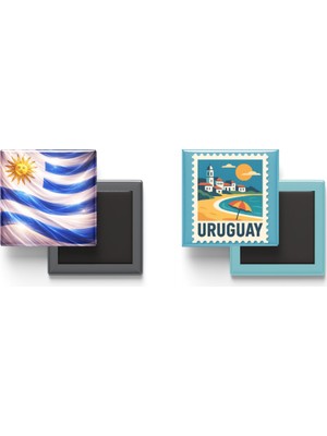 İberk Buzdolap Magnetleri - Uruguay Bayrağı ve Posta Pulu Tema - 2'li Set Magneti