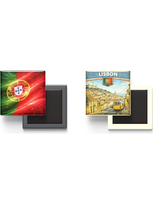 İberk Buzdolap Magnetleri - Portekiz Bayrağı ve Retro Tema - 2'li Set Magneti