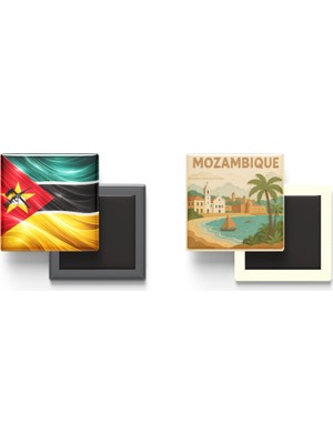 İberk Buzdolap Magnetleri - Mozambik Bayrağı ve Paper Cut Tema - 2'li Set Magneti