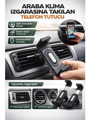 Buççin Online Mağaza Araç Klimasına Takılan Kıskaçlı Telefon Tutucu Siyah Plastik