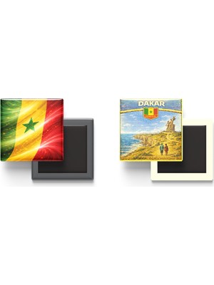 İberk Buzdolap Magnetleri - Senegal Bayrağı ve Retro Tema - 2'li Set Magneti