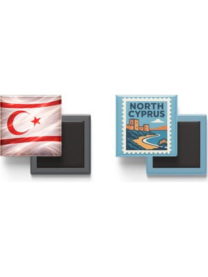 İberk Buzdolap Magnetleri - Kuzey Kıbrıs Bayrağı ve Posta Pulu Tema - 2'li Set Magneti