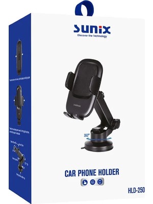 Buççin Online Mağaza HLD-250 360 Dönebilen Vantuzlu Araç Içi Telefon Tutucu Siyah