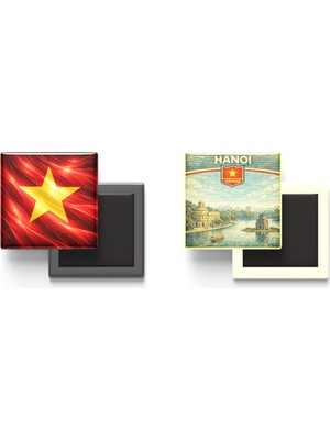İberk Buzdolap Magnetleri - Vietnam Bayrağı ve Retro Tema - 2'li Set Magneti