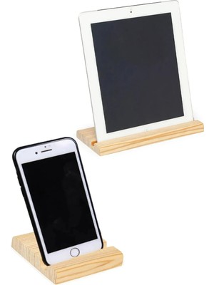Buççin Online Mağaza 2'li Ahşap Telefon ve Tablet Tutucu Kahverengi Ahşap
