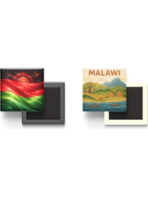 İberk Buzdolap Magnetleri - Malavi Bayrağı ve Paper Cut Tema - 2'li Set Magneti