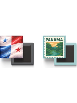 İberk Buzdolap Magnetleri - Panama Bayrağı ve Posta Pulu Tema - 2'li Set Magneti