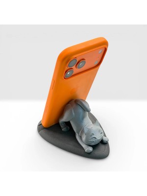 Buççin Online Mağaza Kedi Tasarımlı Telefon & Tablet Tutucu Stand – Masaüstü Dekoratif Stand Gri