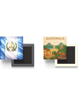 İberk Buzdolap Magnetleri - Guatemala Bayrağı ve Paper Cut Tema - 2'li Set Magneti