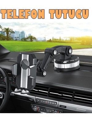 Buççin Online Mağaza Araç Içi Telefon Tutucu Ayarlanabilir Uzayablen Karbon Görünümlü Vantuzlu Cam ve Torpido Için Uygun