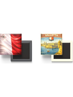 İberk Buzdolap Magnetleri - Malta Bayrağı ve Retro Tema - 2'li Set Magneti