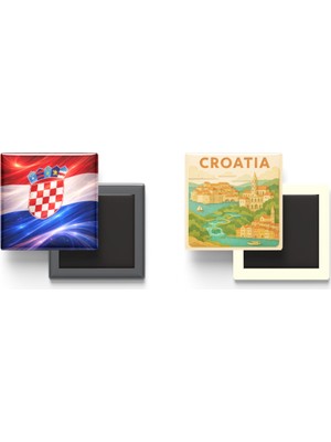 İberk Buzdolap Magnetleri - Hırvatistan Bayrağı ve Paper Cut Tema - 2'li Set Magneti