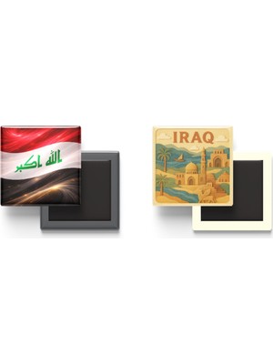 İberk Buzdolap Magnetleri - Irak Bayrağı ve Paper Cut Tema - 2'li Set Magneti