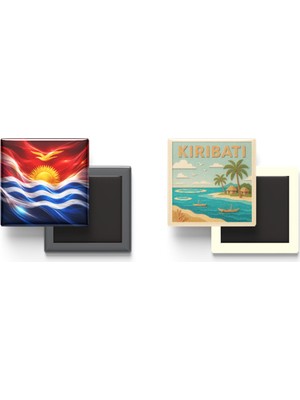 İberk Buzdolap Magnetleri - Kiribati Bayrağı ve Paper Cut Tema - 2'li Set Magneti