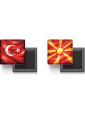 İberk Buzdolap Magnetleri - Kuzey Makedonya Bayrağı ve Türk Bayrağı - 2'li Set Magneti