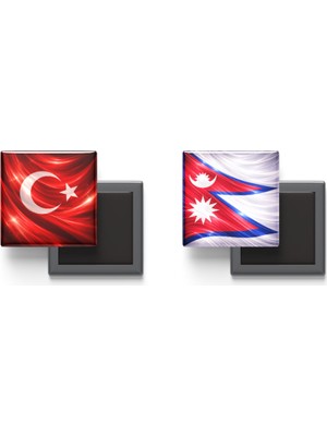 İberk Buzdolap Magnetleri - Nepal Bayrağı ve Türk Bayrağı - 2'li Set Magneti