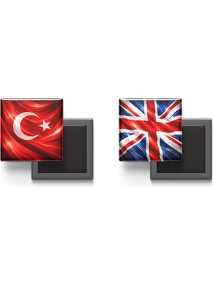 İberk Buzdolap Magnetleri - Birleşik Krallık Bayrağı ve Türk Bayrağı - 2'li Set Magneti
