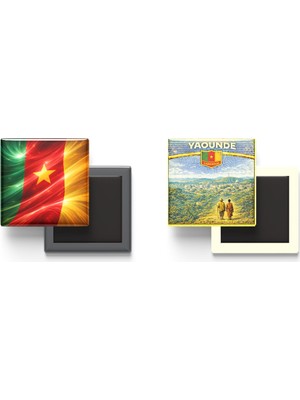 İberk Buzdolap Magnetleri - Kamerun Bayrağı ve Retro Tema - 2'li Set Magneti
