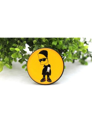 Buççin Online Mağaza Popsocket Telefon Tutacağı Desenli ve Baskılı Parmak Tutucu Siyah Plastik
