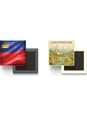 İberk Buzdolap Magnetleri - Lihtenştayn Bayrağı ve Paper Cut Tema - 2'li Set Magneti