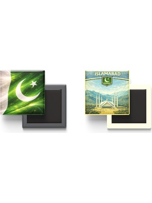 İberk Buzdolap Magnetleri - Pakistan Bayrağı ve Retro Tema - 2'li Set Magneti