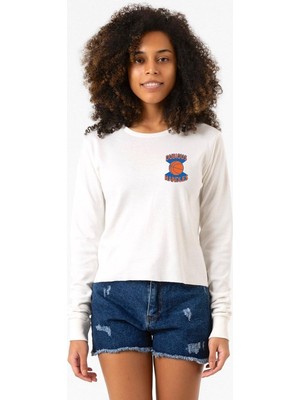 Tshirthane Dubious Handles Logo Ekstra Uzunkol Sweatshirt Ekru