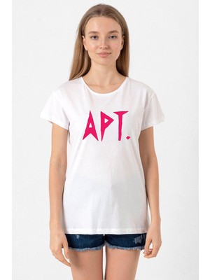 Blackpink Apt Beyaz Kadın Bisikletyaka Tshirt