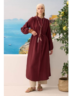 Uzun Müslin Gömlek Bordo