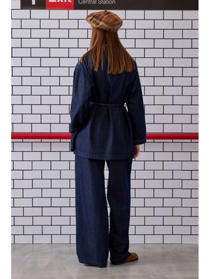 Cep Detaylı Denim Tunik Mavi