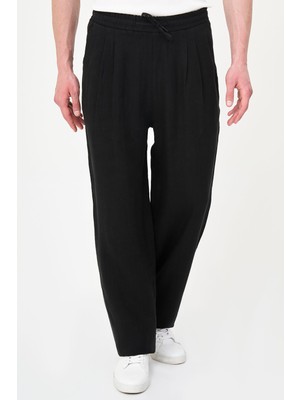 MCR Düz Oversize Ipli Beli Lastikli %100 Keten Erkek Pantolon