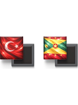 İberk Buzdolap Magnetleri - Grenada Bayrağı ve Türk Bayrağı - 2'li Set Magneti