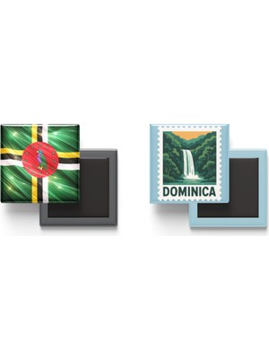İberk Buzdolap Magnetleri - Dominika Bayrağı ve Posta Pulu Tema - 2'li Set Magneti
