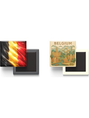 İberk Buzdolap Magnetleri - Belçika Bayrağı ve Paper Cut Tema - 2'li Set Magneti