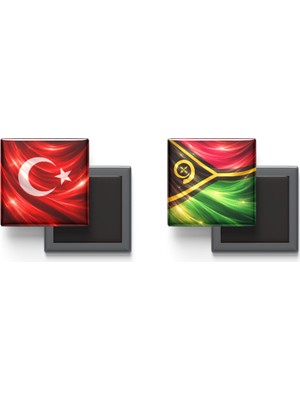 İberk Buzdolap Magnetleri - Vanuatu Bayrağı ve Türk Bayrağı - 2'li Set Magneti