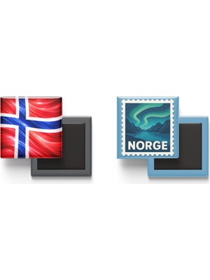 İberk Buzdolap Magnetleri - Norveç Bayrağı ve Posta Pulu Tema - 2'li Set Magneti